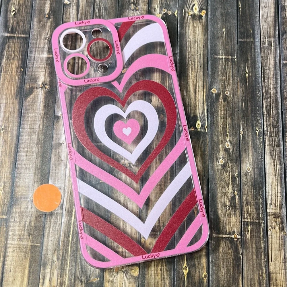 5for$10 Looped Pink Red Heart Transparent Lucky IPhone 13 Pro Max Phone Case